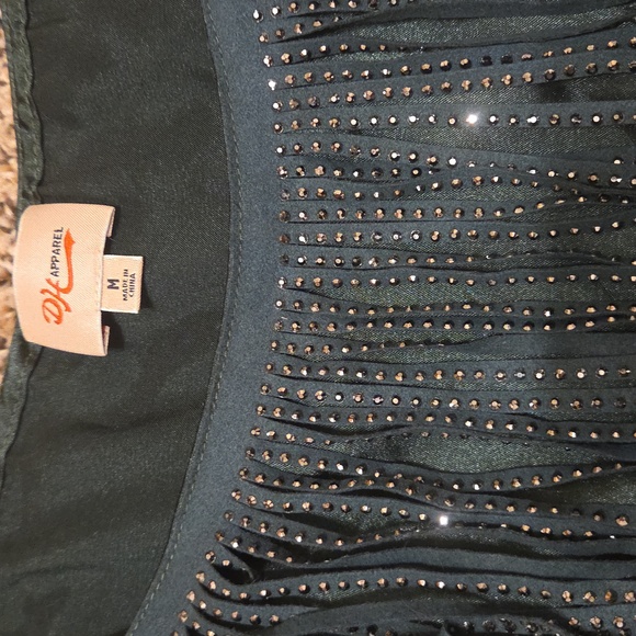 Women's Green Suede And Rhinstone Fringe Crop Top - Picture 3 of 4